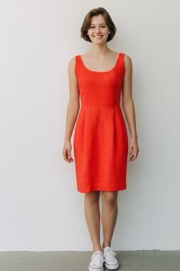 Ann Taylor S 2 Orange Textured Sheath Dress Sleeveless Career Cocktail EUC